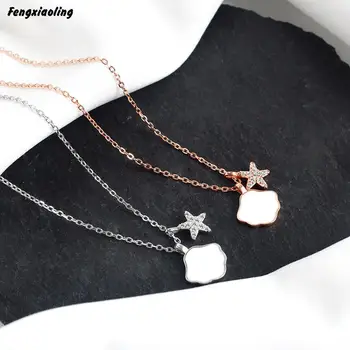 

Fengxiaoling Cute Mini Shell Multiple Zircon Starfish Pendant Necklaces 925 Sterling Silver Fashion Female Necklace Fin Jewelry