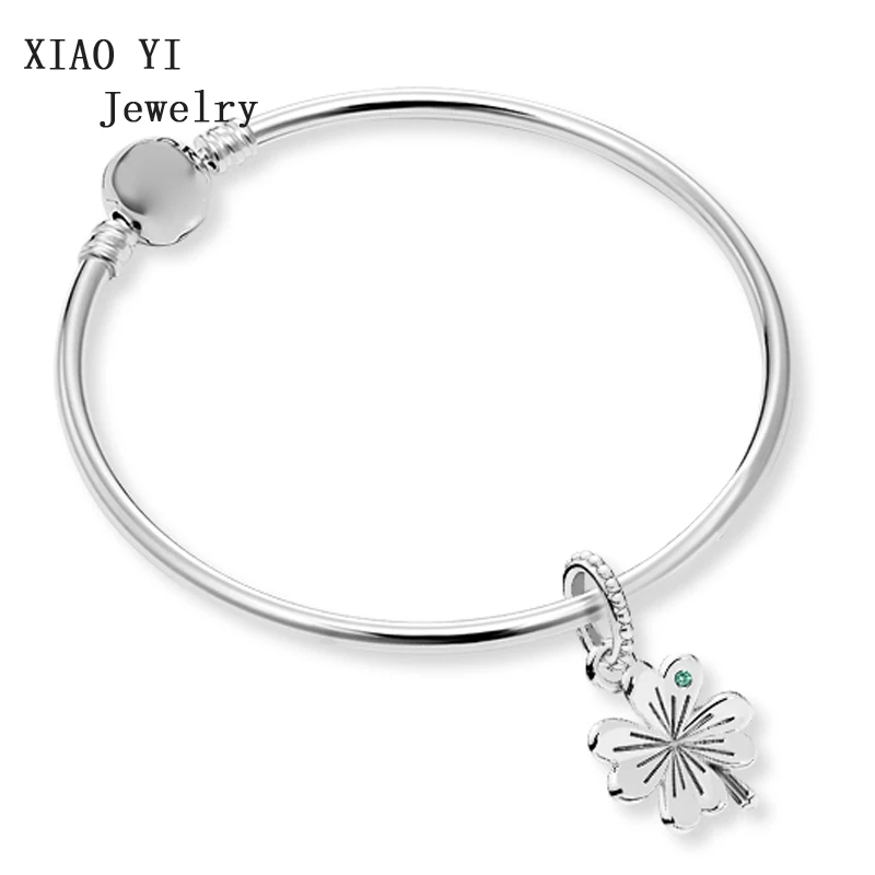 

XIAOYI 100% 925 Sterling Silver New Spring Heart-shaped Four-leaf Clover Bracelet String Ornaments Set To Send Girlfriend Gifts