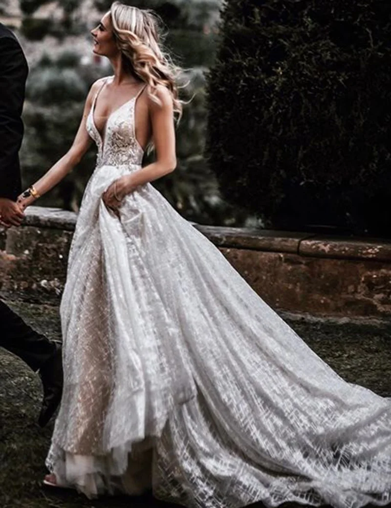 Vestidos De Novia 2019 сексуальный v-образный вырез на тонких бретелях с кружевной