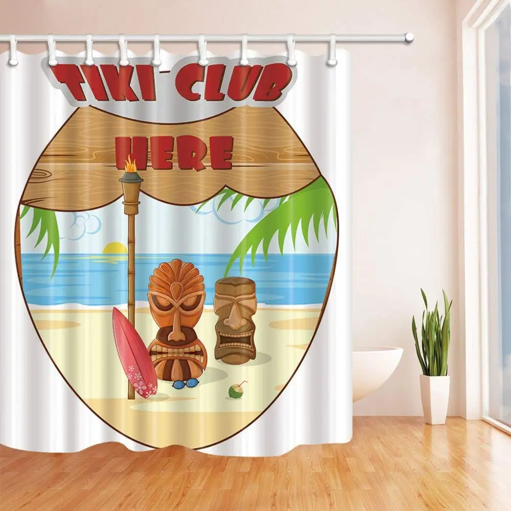 

Seaside Decor Coconut Tree Tiki Shower Curtains 69X70 inches Resistant Polyester Fabric Bathroom Fantastic Decorations Bath