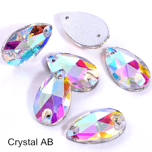 Crystal AB 6 размеров стеклянная Каплевидная форма пришить на Стразы Красочные пришивные камни с плоским основанием одежда для одежды Ювелирные изделия для одежды B1286 - Цвет: Crystal AB