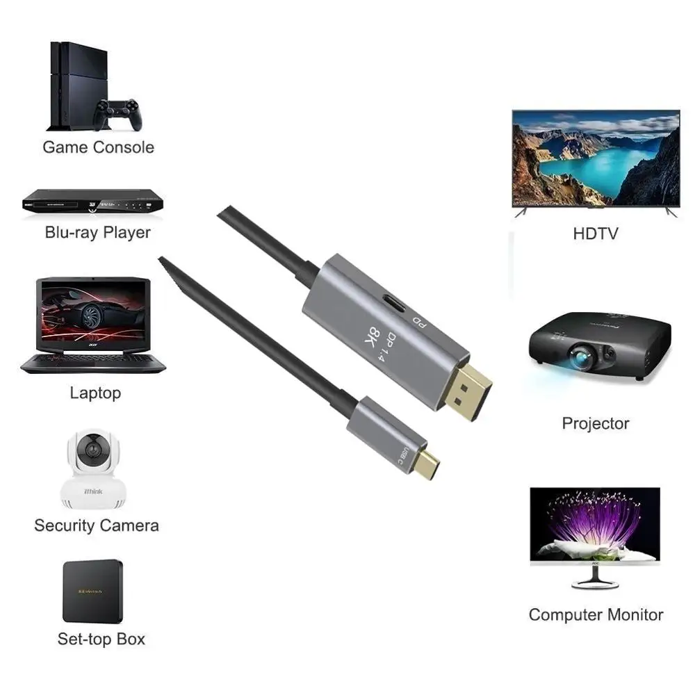 USB C к DisplayPort 1 4 8K кабель с PD @ 60Hz 4K 144Hz Thunderbolt 3 для MacBook Pro 2019 2020 DELL XPS|Кабели VGA| |