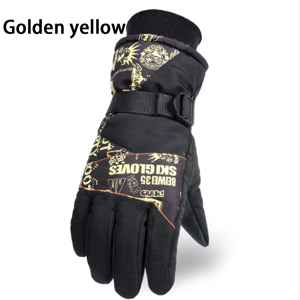 Golden yellow Водонепроницаемые перчатки, зимние теплые перчатки с сенсорным экраном, с подогревом, для спорта на открытом воздухе, для катания на лыжах, мотоциклетные перчатки, спортивные, полный палец - Цвет: Golden yellow