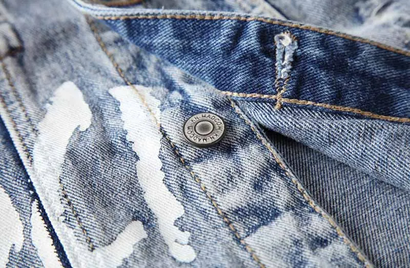 KIOVNO Men Ripped Punk Denim Jackets Coats Printed Distressed Jeans Jackets Outwear Male Streetwear Clothing  (2)