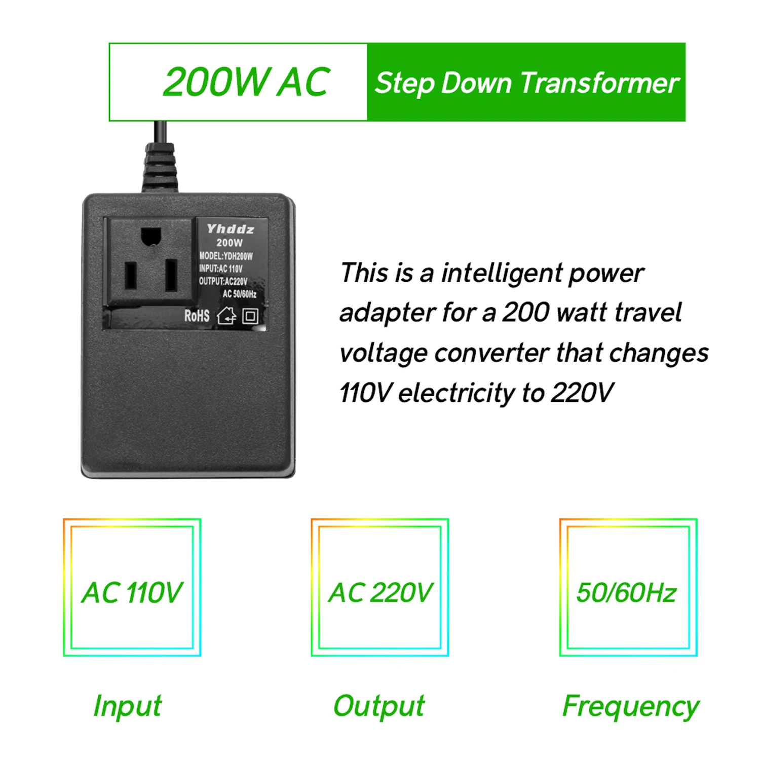 

Hot Efficient Household 200W AC 110V To 220V Step Down Transformer Voltage Converter Travel Power Adapter YDH200W