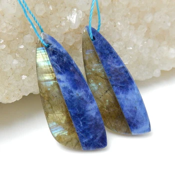 

Natural Labradorite and African Sodalite Intarsia Earring Bead,31x13x3mm,4.5g