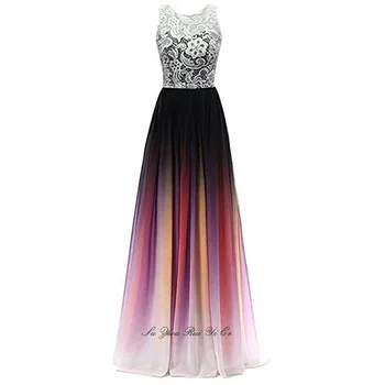 

Charming O-neck Prom Dresses 2019 Multicolor Long Dress For Women Lace Top Chiffon Skirt A-line Formal Gown Vestidos De Gala