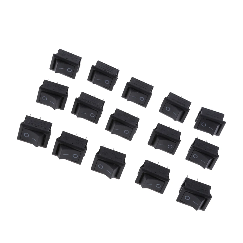 15Pcs/set On-Off Rectangle 2 Pin Rocker Switch AC 6A/250V 10A/125V DPST Boat