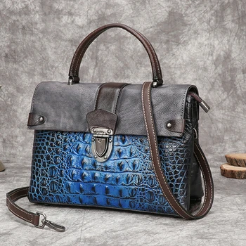 

Cowhide Embossed Crocodile Pattern Handbag Women High Quality First Layer Cow Leather Messenger Bag Female Brushed Leather Bag