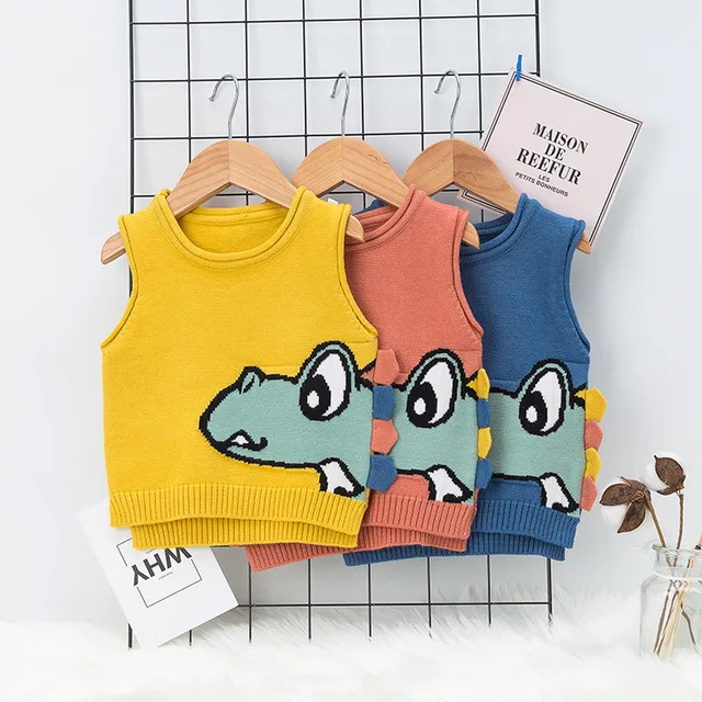 Baby Girl Boys Dinosaur Sweater Toddler Kids Pullover Knitted Vest Coat