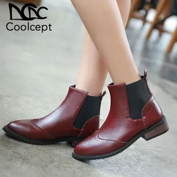 

Coolcept British Style Women Ankle Boots Elastic Band Pointed Toe Flats Shoes Autumn Winter Leisure Women Footwear Size 32-43