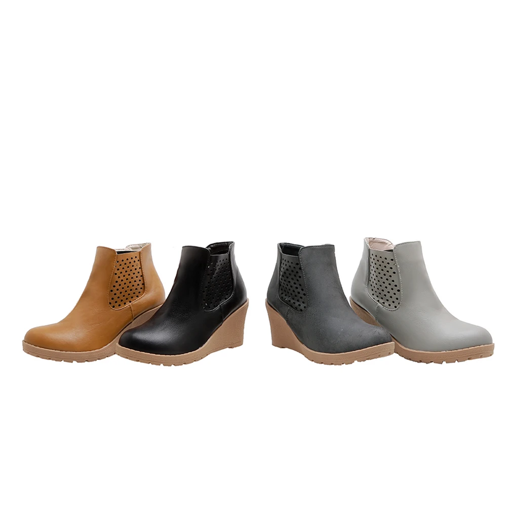 SARAIRIS New Big Size 33-43 Elegant Wedges Booties Ladies Black Ol Ankle Boots Women Comfort High Heels Shoes Woman