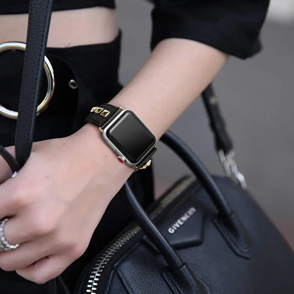 Панк кожаный ремешок для Apple watch band 44 мм 40 iWatch 38 42 браслет из натуральной кожи 5 4 3