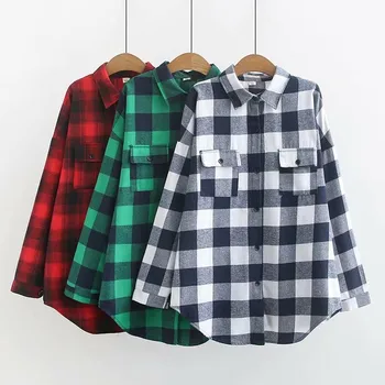 

Plus Hypertrophy Code Grid Shirt 2019 Autumn Fat Mm Loose Joker Medium Length Money Backing Shirt 097