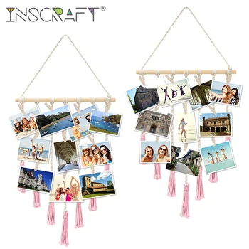 

1PC Chic Handmade Wall Hanging Picture Display Tassel Frame Bohemian Decorative Macrame Photo Frame for Bedroom Living Room