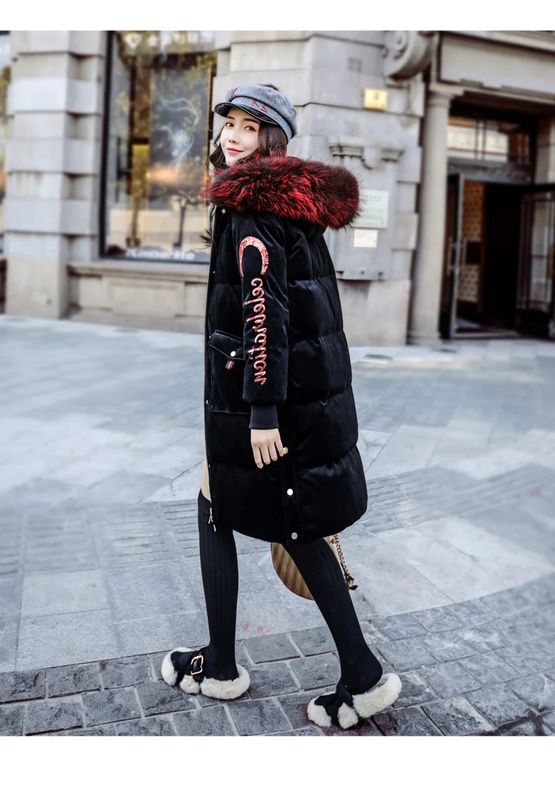 Down Jacket Women's New Style Fashion Slim Large Fur Collar Mid-length Online Celebrity Winter Short-height White Duck down