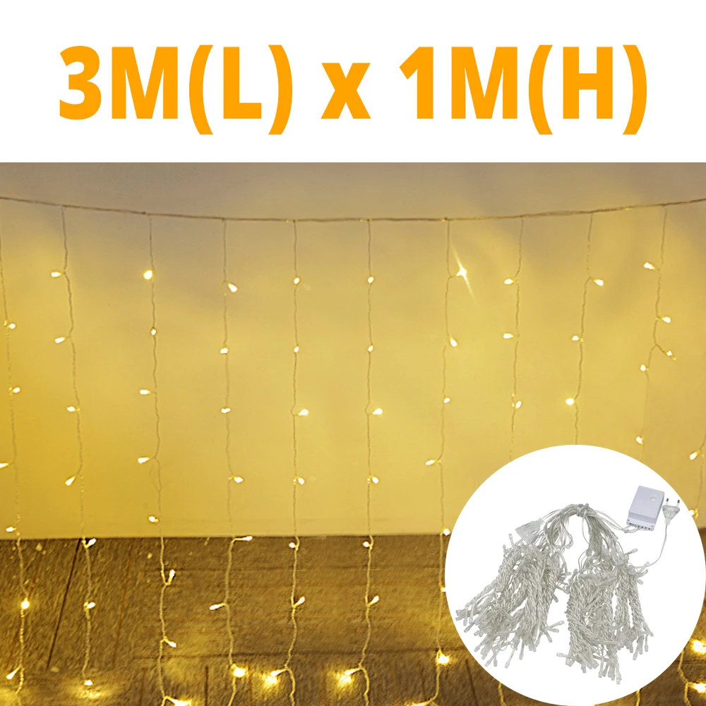 3M X 1M Warm White 3 м х 3 м Рождественская занавеска светодиодная гирлянда Рождественская гирлянда Рождественские украшения для дома НОВОГОДНИЕ Свадебные украшения navidad - Цвет: 3M X 1M Warm White