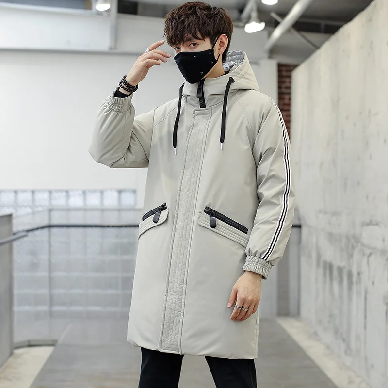 

Men's Quality Mid-length down Jacket to Keep Warm And Comfortable Men Casual Hooded Coat Solid Color White Duck down Men'S Wear