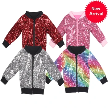 

Children Jacket Boys Bomber Sequin Spring Autumn Solid Coat Girls Cotton Long Sleeve Rainbow Outerwear Kids Sparkle Gift Jacket