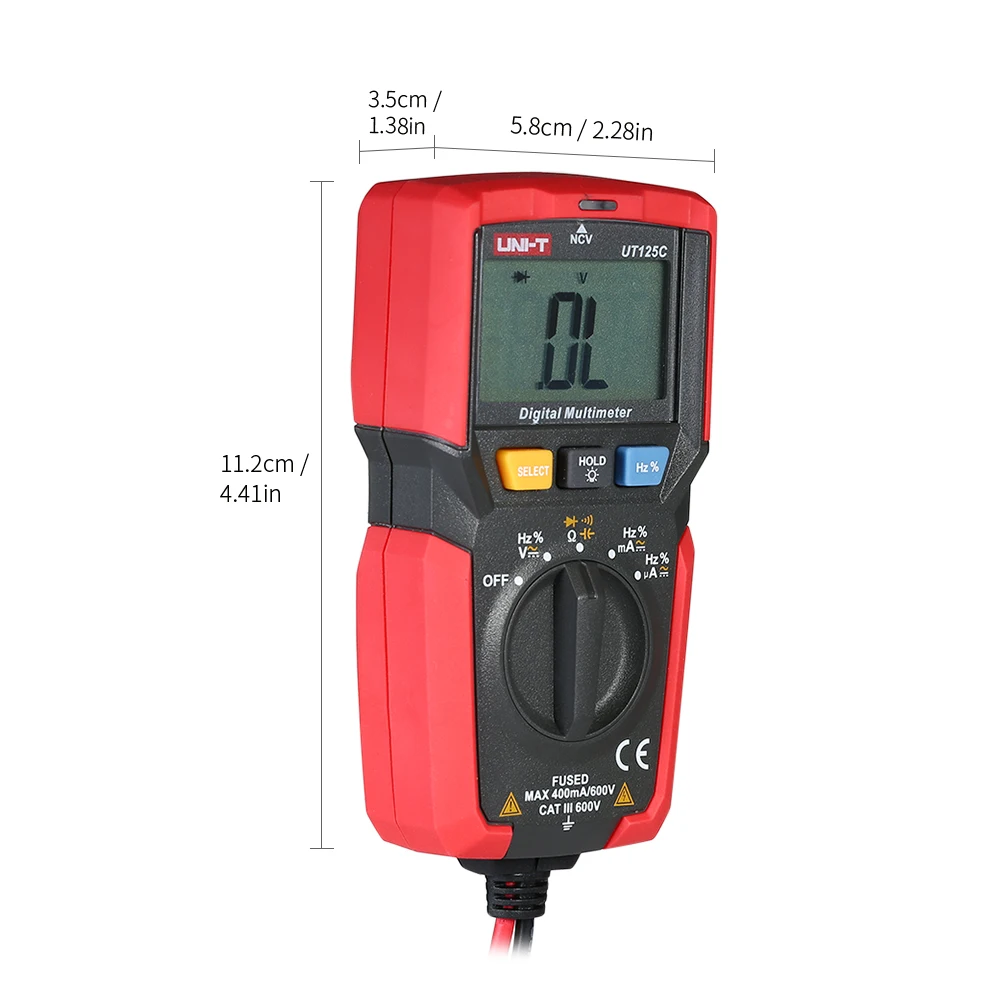 UNI-T UT125C мини ЖК-дисплей Цифровой мультиметр переменного тока/AC Напряжение измеритель величины тока бесконтактная проверка напряжения переменного постоянной ёмкости, универсальный конденсатор сопротивление Вольтметр Амперметр