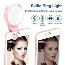 Селфи кольцо света светодиодный перезаряжаемый клип на кольцевой свет с 3 яркостью 32 лампочек мини USB заполняющий свет для макияжа телефон