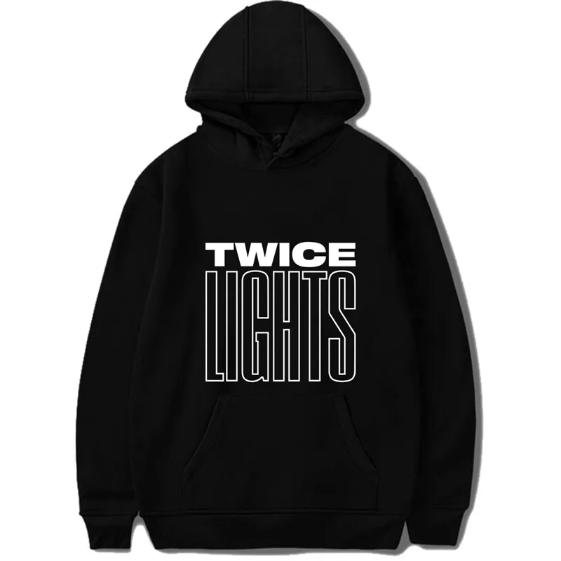Черный TWICE TWICELIGHTS/толстовка с капюшоном и длинными рукавами, с принтом, Kpop, худи, пуловеры оверсайз, толстовки PG073 - Цвет: Черный