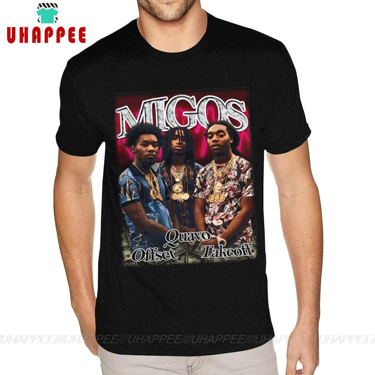 Мужская винтажная Футболка с принтом Migos 90s черная футболка из хлопка круглым