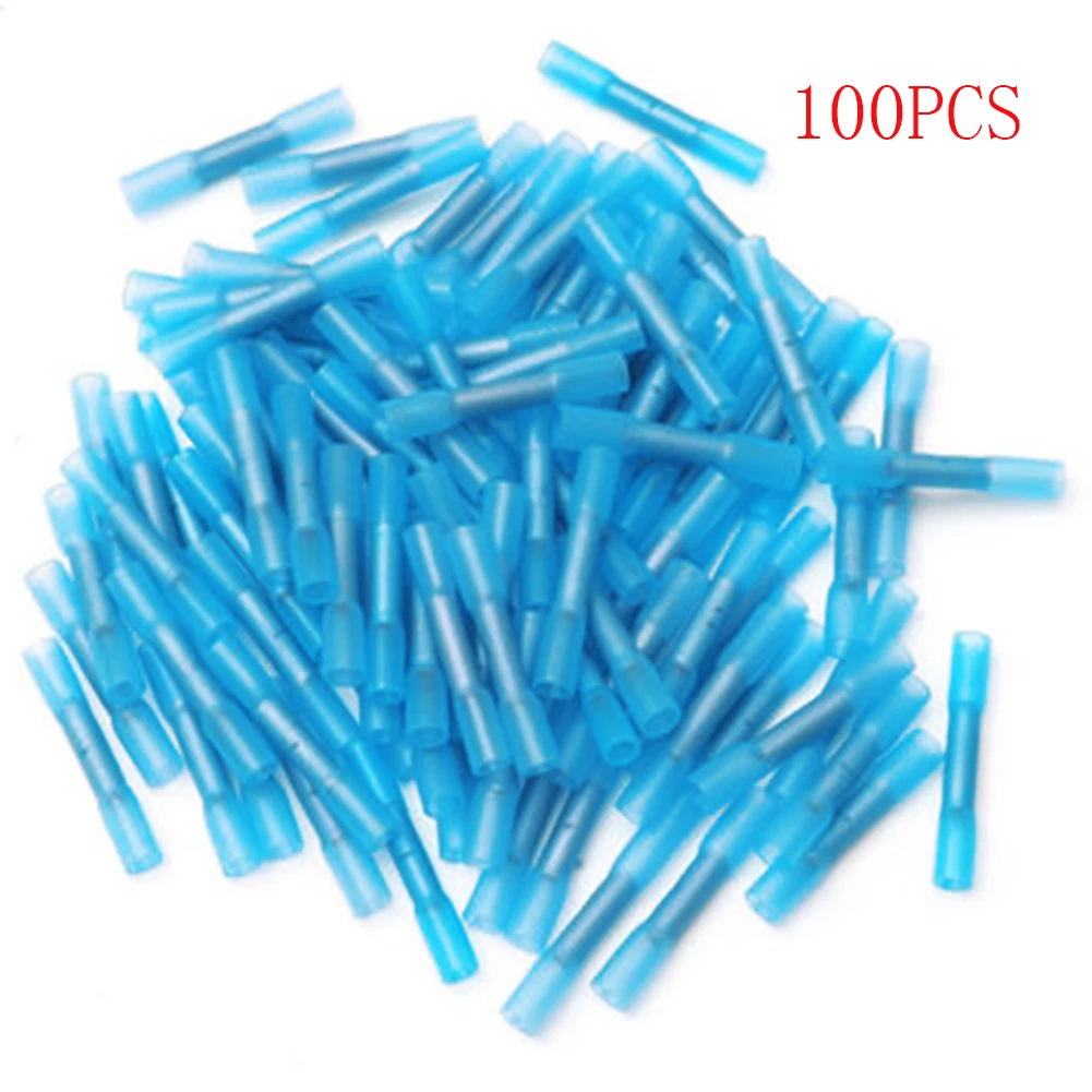 

100pcs Blue seal Heat Shrink Butt Wire Crimp Waterproof Connector Terminals for sizes 1.5-2.5mm 2 16-14 AWG cable wire