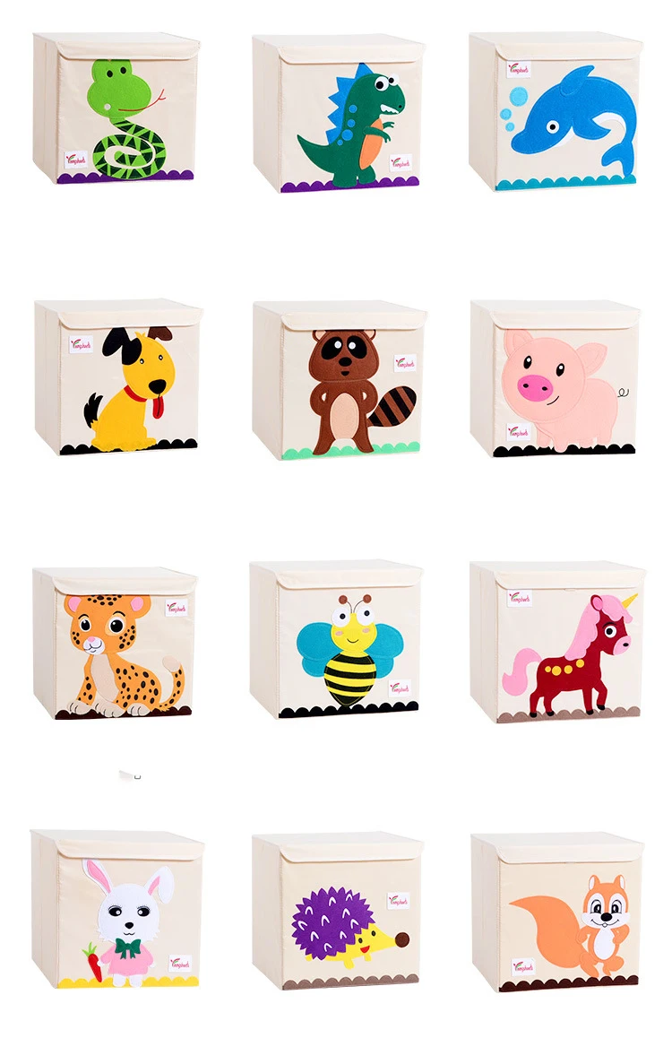 Мультфильм животных вышивка складной ящик для хранения мыть ткань Оксфорд шкаф сумка для хранения детские игрушки