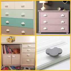 6Pcs Children Room Furniture Handles Cute White Cloud Door Handles Cabinet Knobs Handles for Dresser Furniture Drawer Pulls