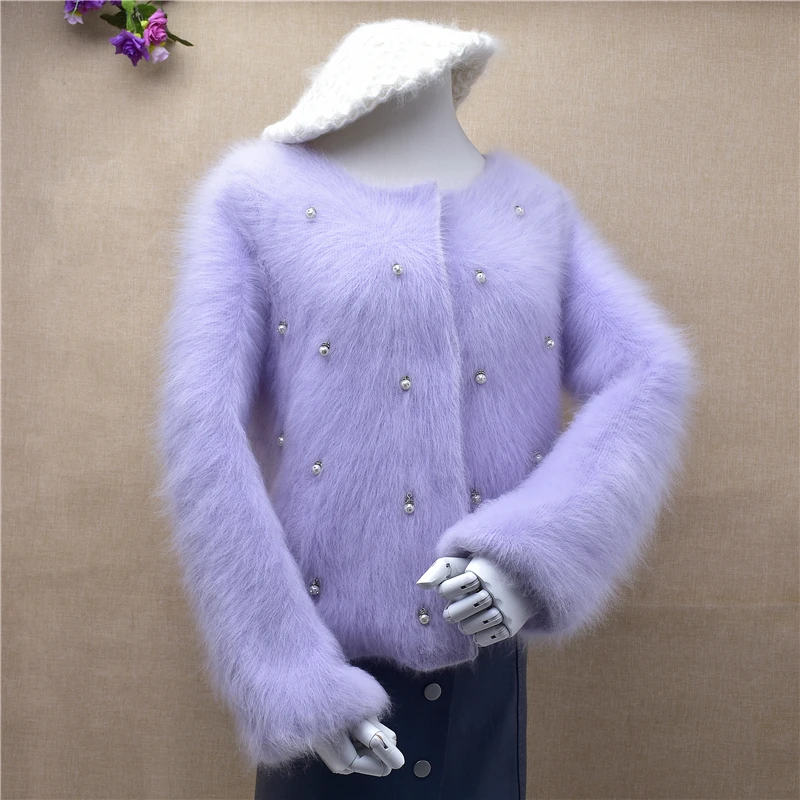 Модный осенний и зимний женский маленький свитер с длинным рукавом из ангорской