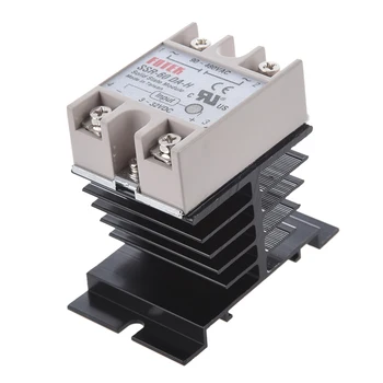 

DC to AC SSR-60DA-H AC 90--480V 60A Single Phase Solid State Relay + Heat Sink