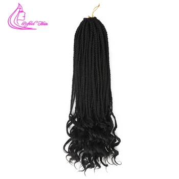 

Refined 22Strands Crochet Box Braids Curly Ends 18Inch Ombre Color Synthetic Braiding Hair Extensions Black Brown Burgundy