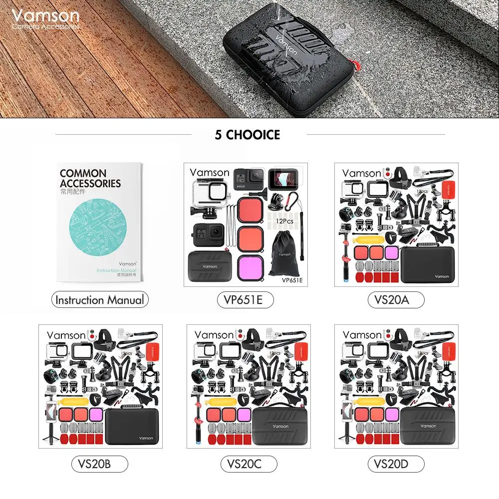 Vamson комплект аксессуаров для GoPro Водонепроницаемый Корпус чехол для GoPro Hero 8 черное крепление монопод для спортивной экшн-камеры Go pro 8 экшн Камера VS20