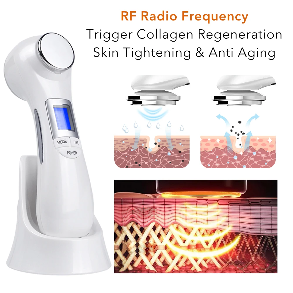 6 в 1 светодиодный фотон, радиочастотный EMS, вибрационное устройство для подтяжки лица, против старения, уменьшение морщин, красота, уход за лицом, лечение акне, массаж