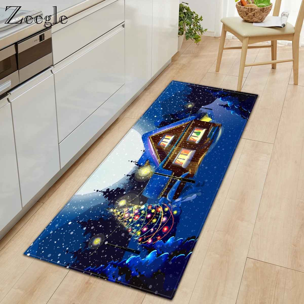 Zeegle Christmas Living Room Floor Mat Dirty-proof Rectangle Kitchen Carpet  Non-slip Absorption Bathroom Rug Bedroom Foot Mat