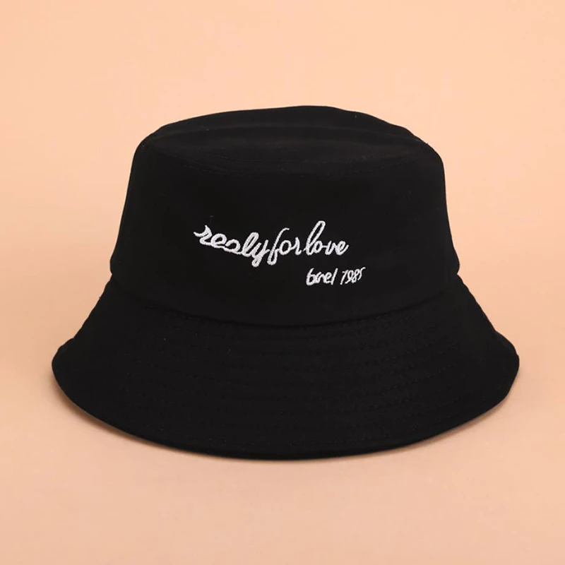 Letter Print Women Embroidery Fisherman Hat Men Spring Summer Outdoor Leisure Cotton Sunshade Cap Bucket Hat