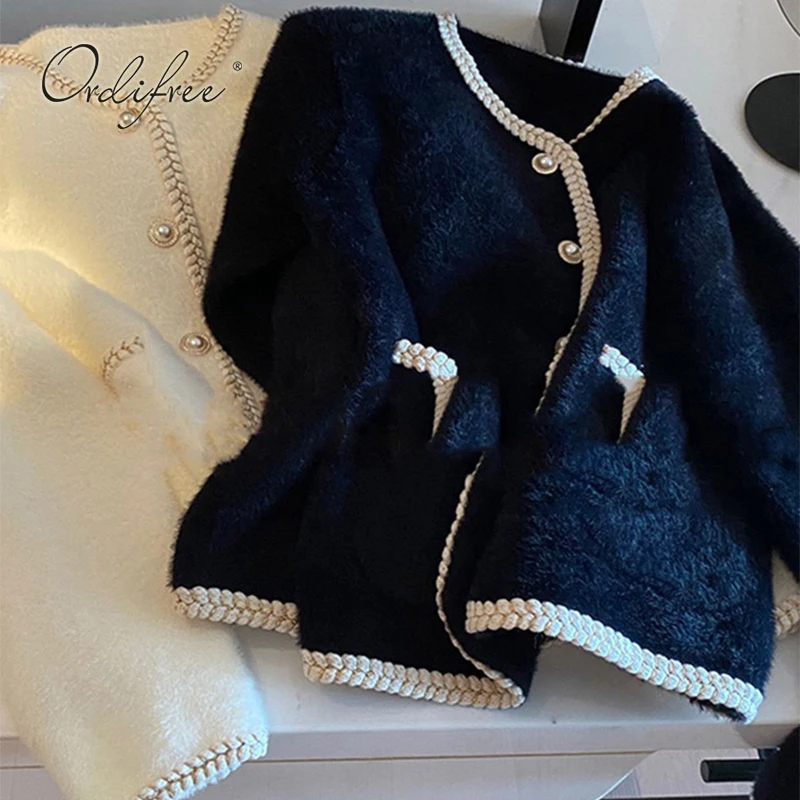 

Ordifree 2022 Autumn Winter Women Knitted Cardigan Luxury Vintage Fur Warm Thick Sweater Cardigan Outwear Knit Coats