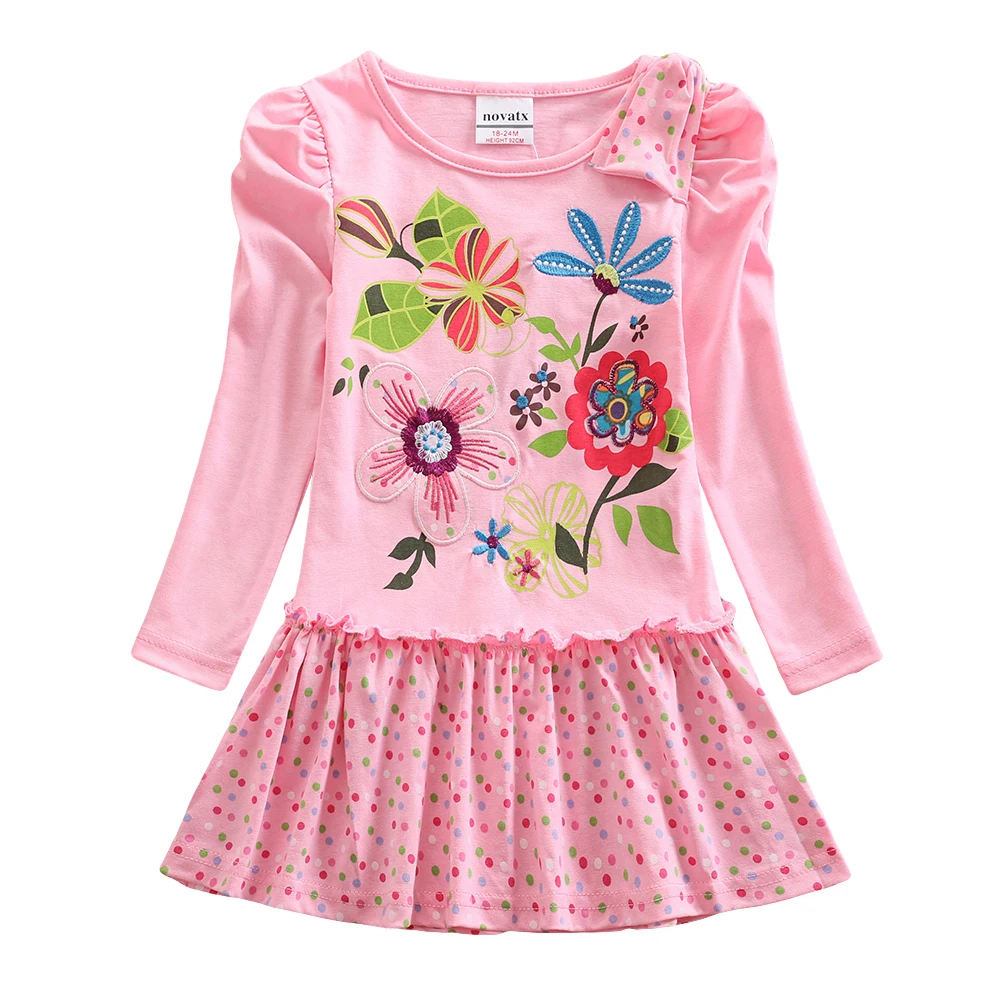 LH5795 pink Платье с длинными рукавами для девочек с рисунком единорога; одежда для маленьких девочек; хлопковая вышитая фигура; детское платье; осеннее платье; LH3660 - Цвет: LH5795 pink