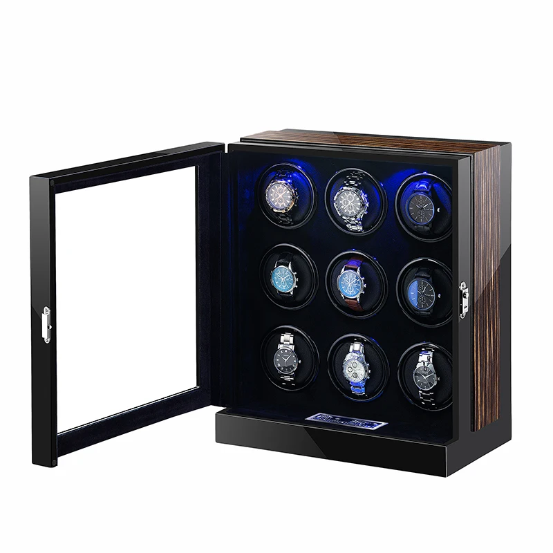 Автоматическая коробка для намотки часов, 9 слотов, механический дисплей, деревянные аксессуары для часов с бесшумным двигателем и вилкой
