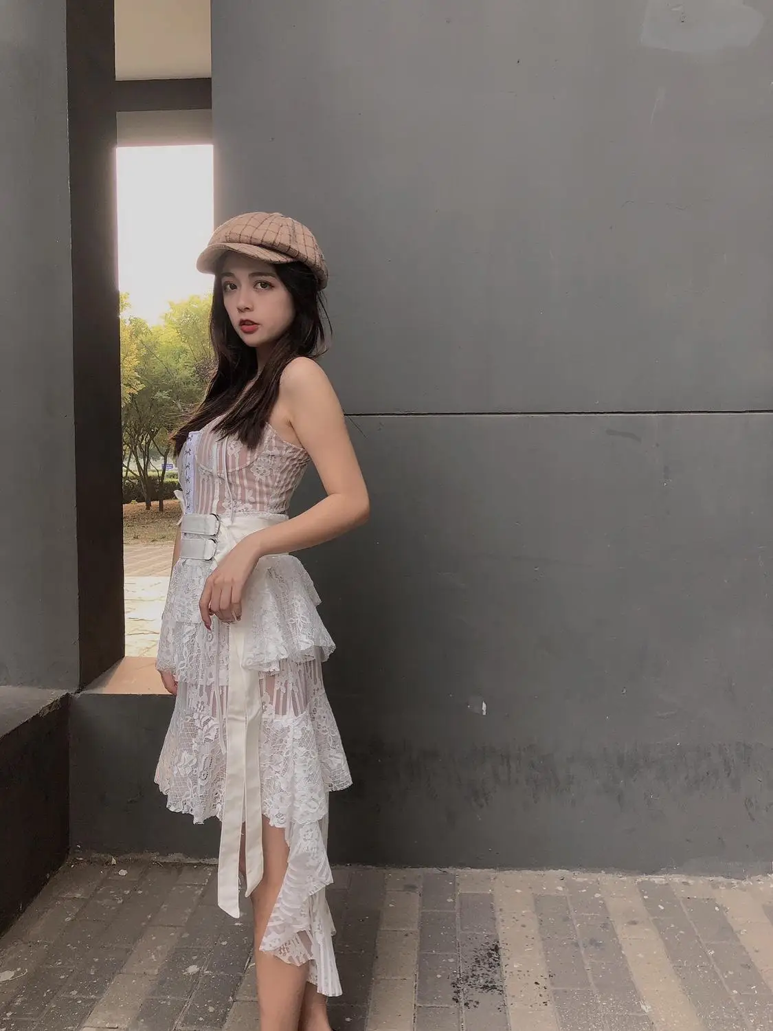 WHITNEY WANG весна лето мода уличная Спагетти ремень асимметричное кружевное платье с поясом женское праздничное пляжное платье