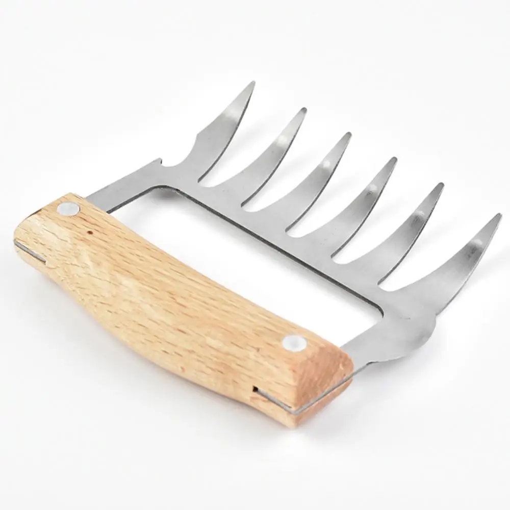 Bear Claws Barbecue Fork Stainless Steel Manual Pull Meat Shred Cutter Slicer Pork Clamp Roasting Fork Kitchen BBQ Tools - Цвет: Wood