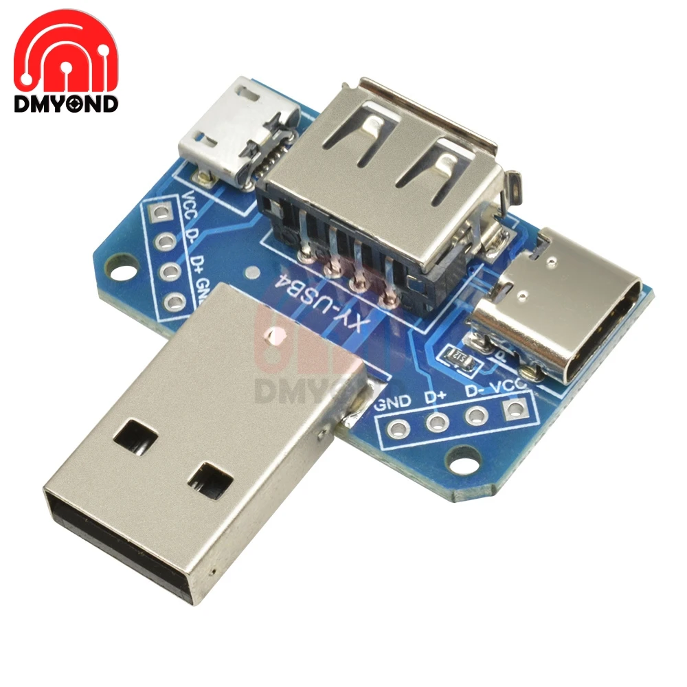 USB Converter Standard USB Female to Male to Micro USB to Type-C 4P 4Pins Terminal Adapter Board PCB 2.54mm 2.54 mm