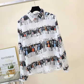 

Autumn Long Sleeve Blouse Vintage Style Female Blouses Chiffon Women Lapel Buttons Tops