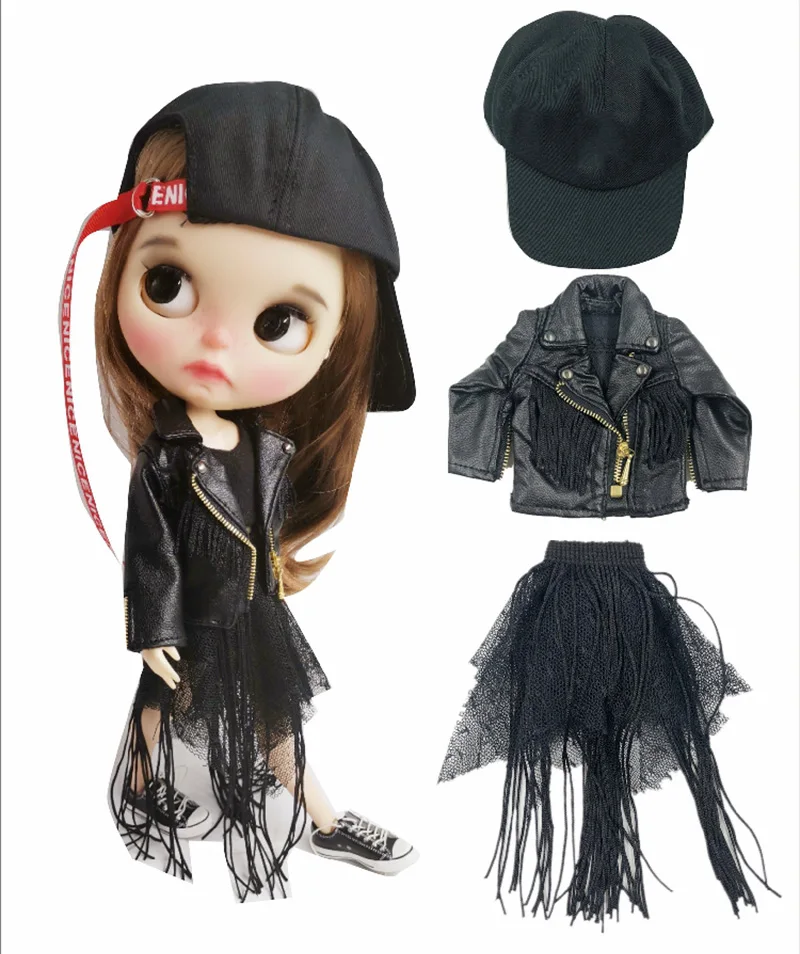 Cool Doll S Leather Clothes Jacket Skirt Hat For 1 6 Dolls
