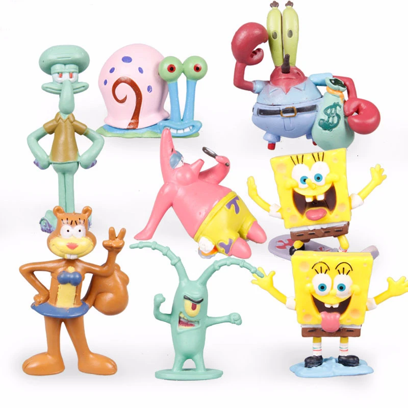 Cartoon SpongeBob Action Figure Toys Patrick Star & Squidward & Gary Model Collectible Doll Keychain Toy For Kid Christams Gifts
