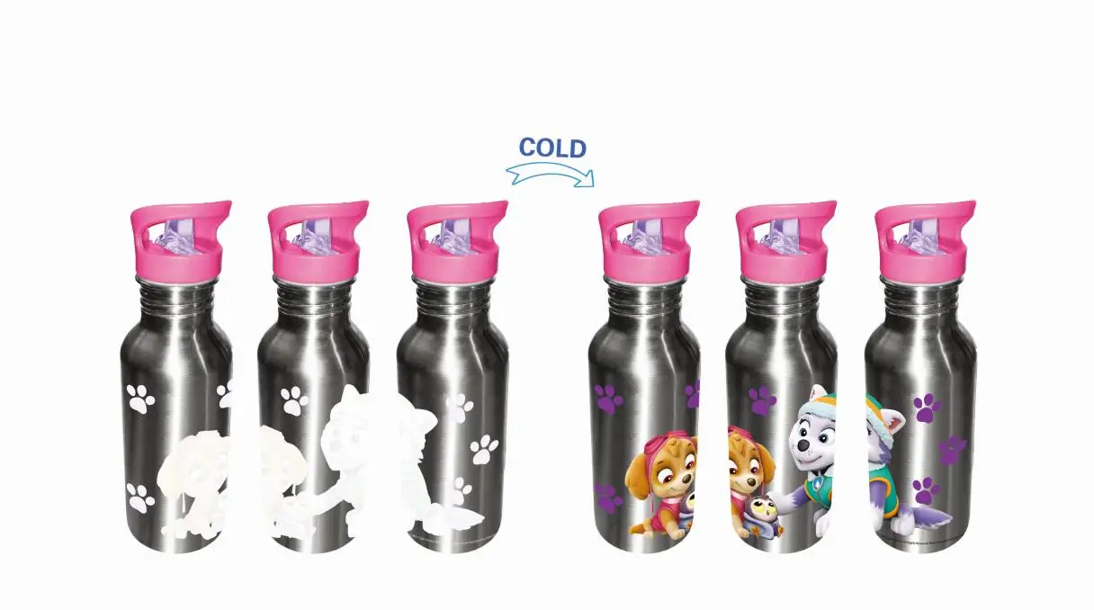 Детские алюминиевые бутылки для воды, волшебные бутылки, меняющие цвет, 600 мл, PP, для девочек, без бисфенола, бутылки для воды