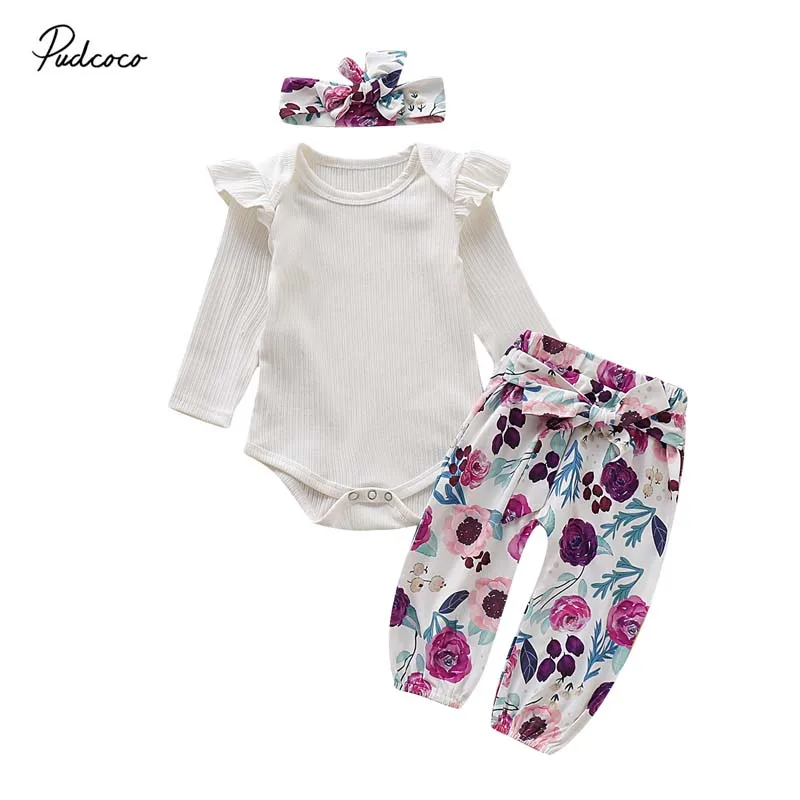 

2019 Brand Newborn Toddler Kids Baby Boy Girl Romper Tops+Floral Pants Outfits 3PCS Set Clothes Casual Baby Clothing Set