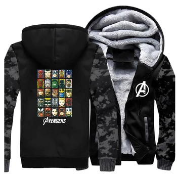 

Hot Sale 2019 Winter Super Hero The Avengers Sweatshirt Mens Raglan Zipper Coat Thick Streetwear Hoodie Cartoon Warm Jackets