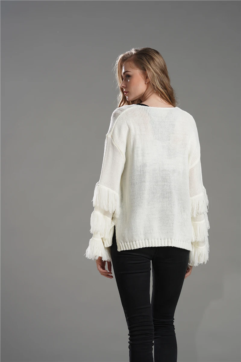 Свитер Женский Повседневный V шеи свободный негабаритный кисточкой с длинным рукавом массивный вязаный пуловер джемпер Топы